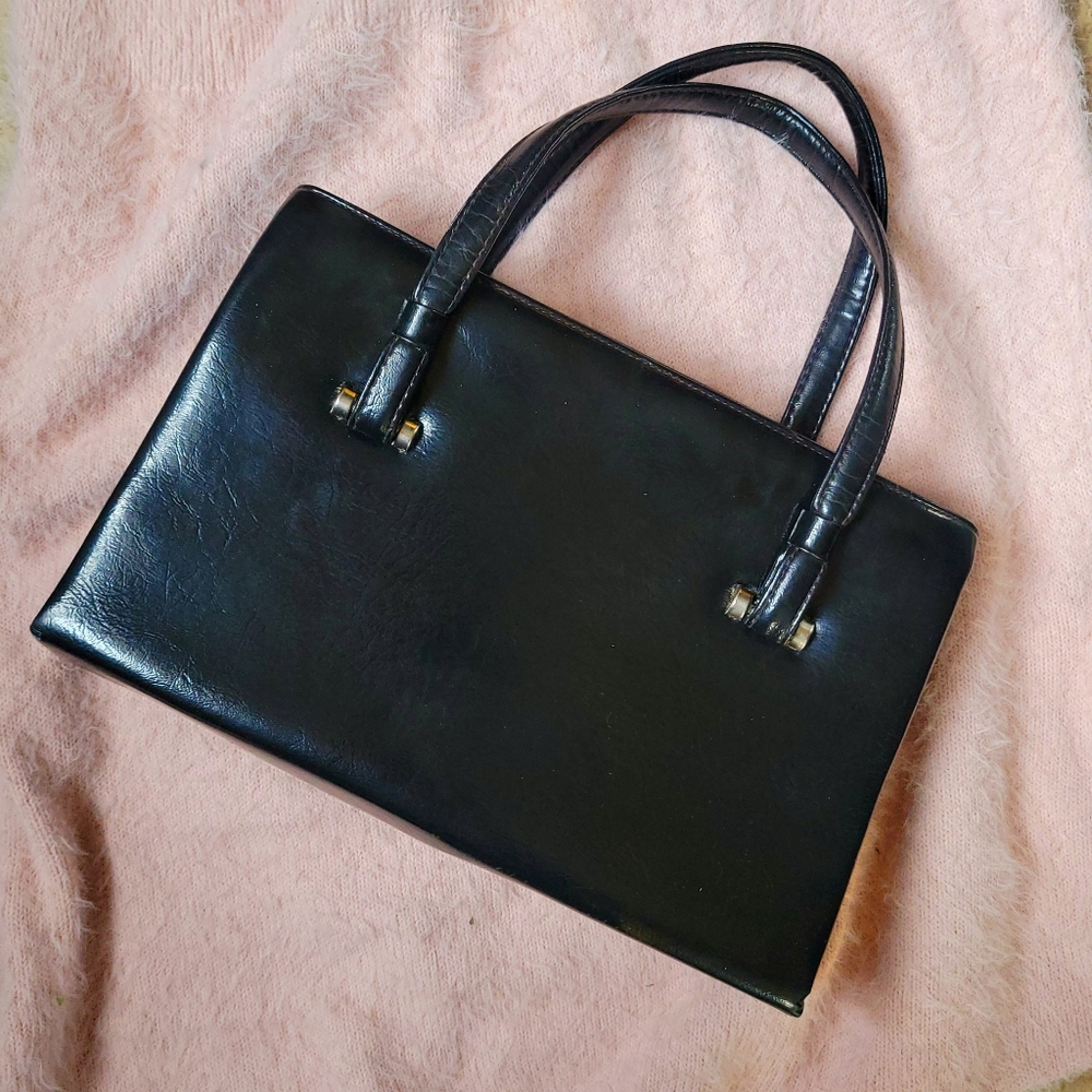 Vintage Black Structured Shoulder Bag